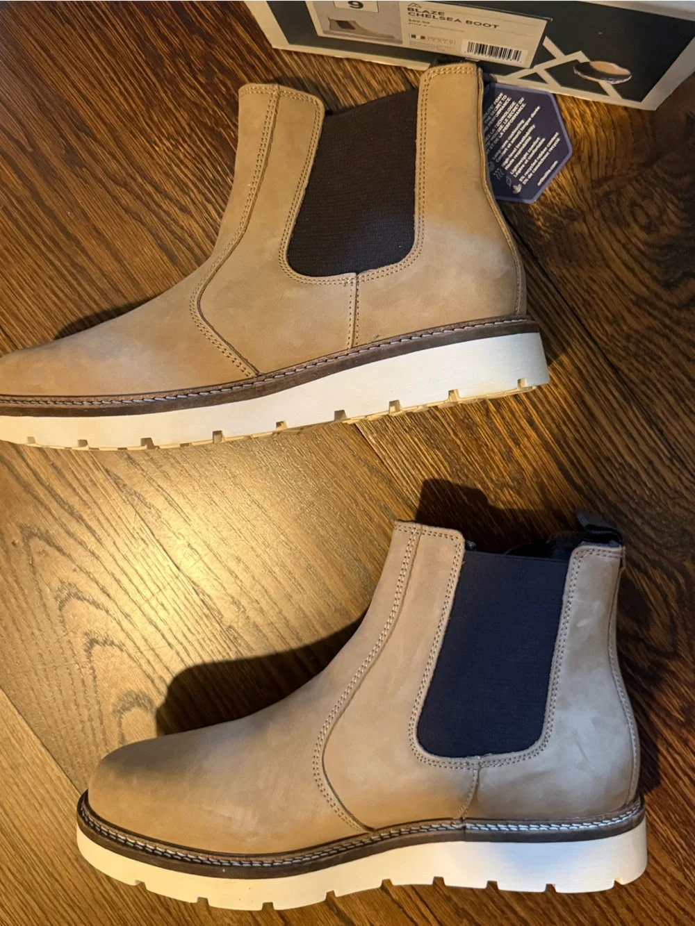 Women’s Chelsea Boots in Tan with Black Elastic Panels - Picture 3 of 6